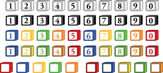 Number 123 Block Graphic Font - Color Vector Clipart Set