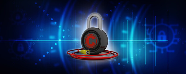 3d rendering aux cable with copyright lock