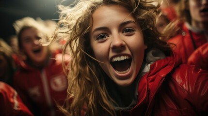  Young Couples Celebrating a Goal During Home Viewing of Football Match. Generative AI