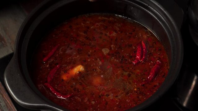 The cooking process of old-fashioned Mala Tang, a characteristic local dish in Northeast China