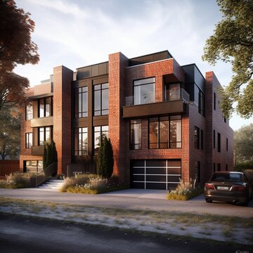 Architectural triplex parking front street duplex house pictures AI Generated art