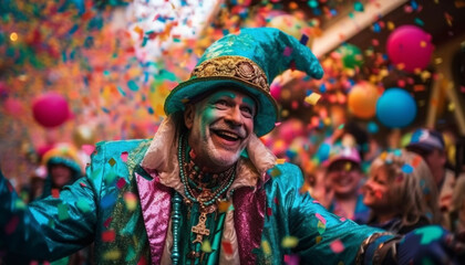 Colorful carnival celebration brings joy and laughter generated by AI