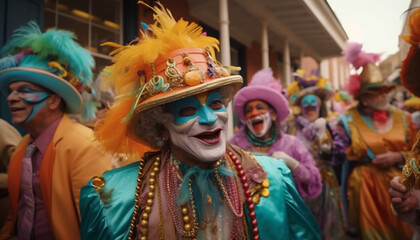 Obraz premium Joyful parade of colorful traditional costumes and cultures generated by AI