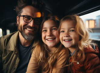 Dad with his daughters, happiness of parenting, 