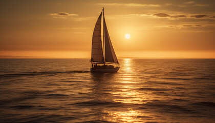 Fototapeta na wymiar Sailing yacht races at sunset, two men generated by AI
