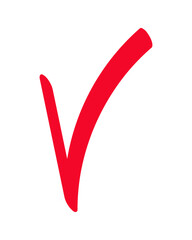 A red check mark on a transparent background. 