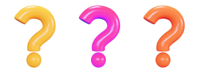 3d yellow neon and orange question mark. Faq problem solution symbol. Vector illustration on isolated background.