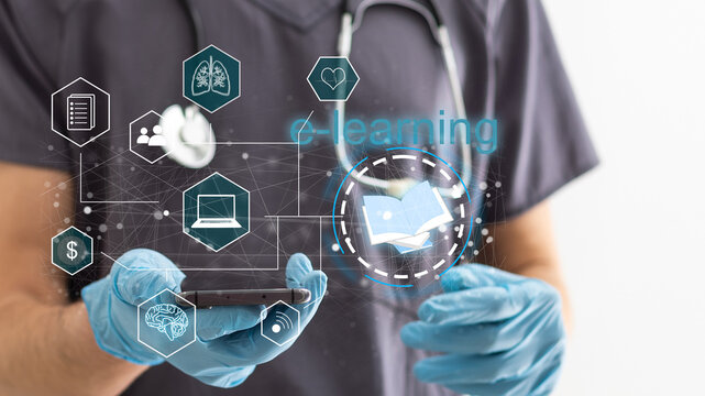 Abstract art of Hand of Business man Holding the virtual hologram future system. Innovation Business Financial and Technology concept.