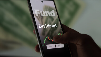 Stock exchange-traded fund chart, invest in shares market etf on phone. Business analysis of a trend. Investing in international funds. Buying blue chips dividend strategic ETF. To invest in ETFs.