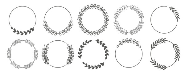 Branches circle. Botanical wreath. Laurel plant leaf, floral frame, round olive leaves, branch for greek wedding, crest logo. Heraldic pictogram, logotype or emblem design. Vector symbol