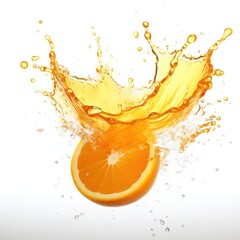 Naklejka na ściany i meble Fresh orange fruit and juice. Illustration AI Generative.
