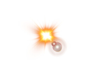Yellow Sun rays with beams and glare isolated on transparent background. Lens flare light effect. PNG.