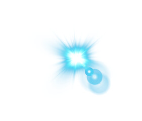 Blue Sun rays with beams and glare isolated on transparent background. Lens flare light effect. PNG.