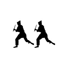 Silhouette of 'Pencak Silat' Athlete in action use machete as a weapon, Pencak Silat is Martial Art from Indonesia. Vector Illustration