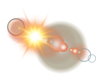 Yellow Sun rays with beams and glare isolated on transparent background. Lens flare light effect. PNG.