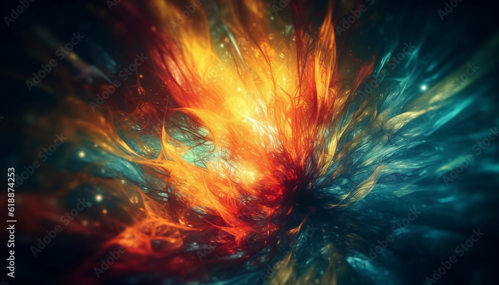 Poster glowing abstract fantasy of exploding vibrant colors generated by ai