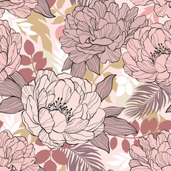 Abstract seamless background with Peony flowers