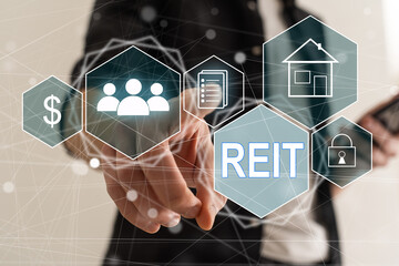 virtual touch screen abbreviation: REIT. Mutual Fund and investment, property, manager, broker, investor and return.