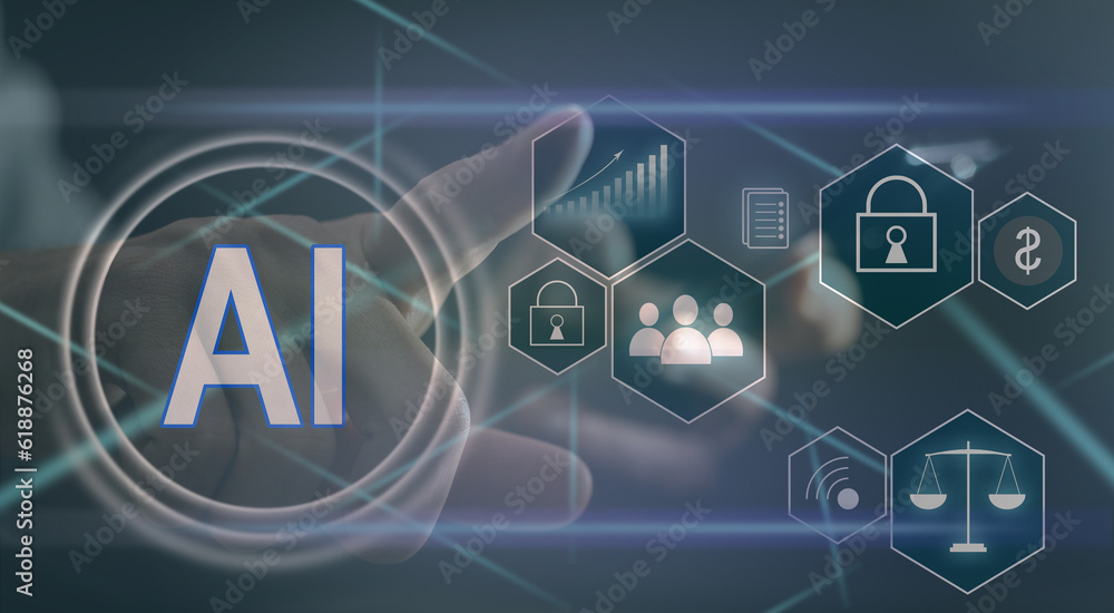 Poster on blurred background digital artificial intelligence icon hologram 3d rendering