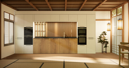 Japan room ,Muji style, Empty wooden room,Cleaning japandi room interior