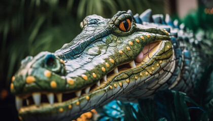 Obraz premium Furious crocodile open mouth shows aggression generated by AI