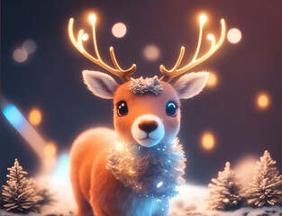 A very cute reindeer, landscape made with Generative AI.