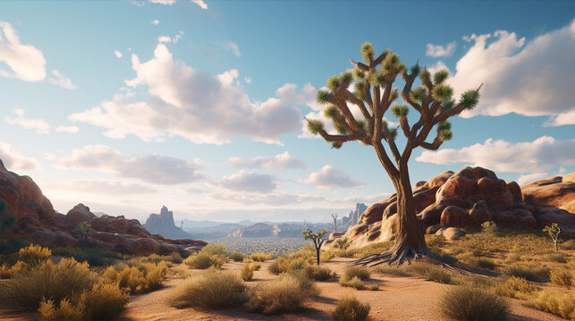 photo of Joshua's tree in the desert, generative ai