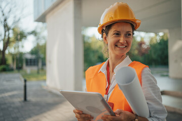 Portrait of an architect, construction and construction worker working on a real estate construction project or construction site.