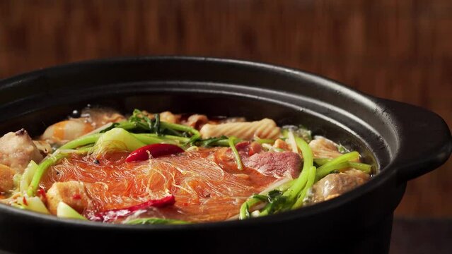 The cooking process of old-fashioned Mala Tang, a characteristic local dish in Northeast China