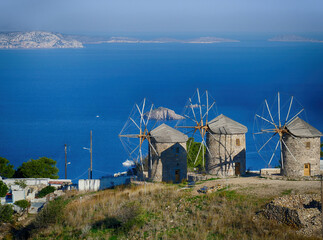 Windmills for grinding flour on the island of Patmos
