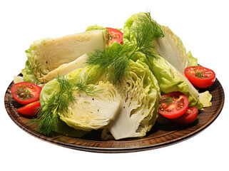 Fermented cabbages, cucumbers, tomatoes and garlic on a plate