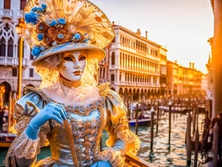 Foto auf Glas Carnevale elaborate masks and imaginative costumes at the Venice Carnival, Italy, Generative AI © pwmotion
