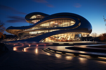 Obraz premium Modern building structure at sunset