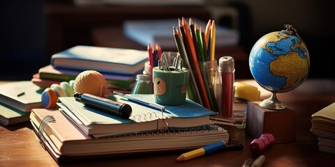 Generative AI. Back to school concept. School supplies on the table. 