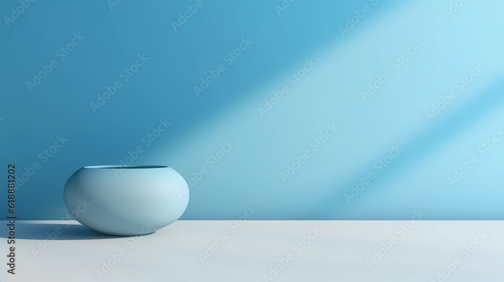 Poster light blue minimalist empty room with shadows of window for product presentation.