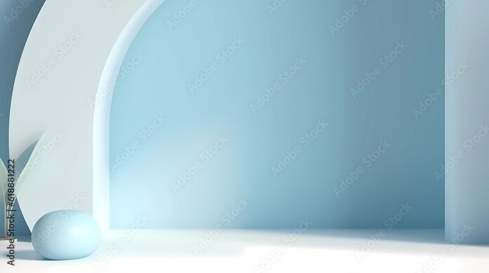 Poster light blue minimalist empty room with shadows of window for product presentation.