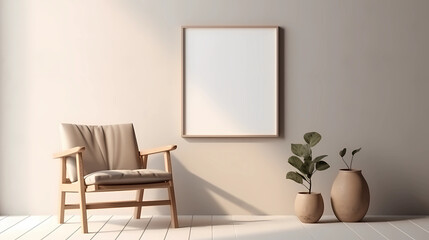 minimalist home decoration with blank white frame mockup on wall