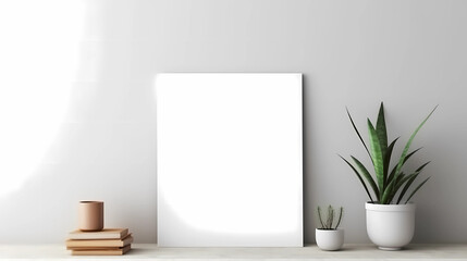 minimalist home decoration with blank white frame mockup on wall