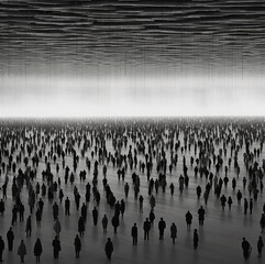 Naklejka premium A Large Room With Negative Space Full of Several People Standing Together Generative AI