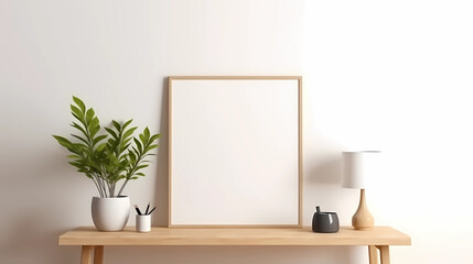 minimalist home decoration with blank white frame mockup on wall