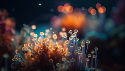 Fototapeta na wymiar Glowing corals close up illustration with a bokeh background