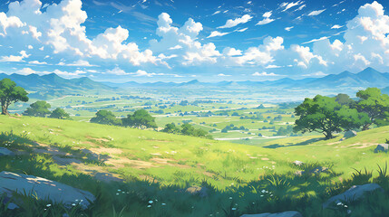 lanscape panorama green hill at daylight