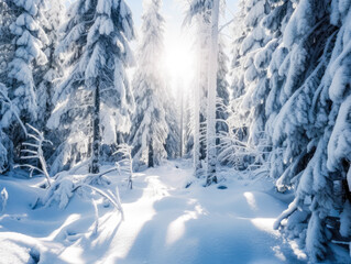 Snow-covered winter landscape, Generative AI