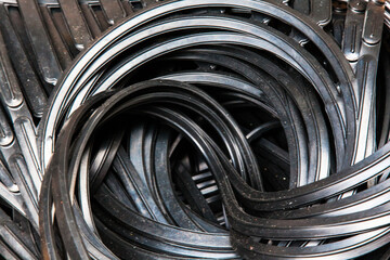 Large cushioning rubber black for industrial refrigerators, closeup.