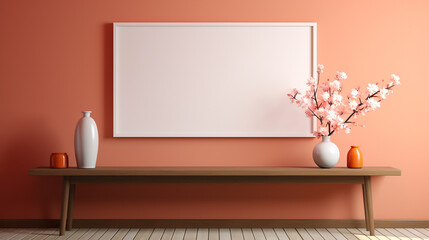 Beauty of a combination mock up frame on pink wall with unprimed white vase and flowers. 