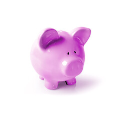 Lavender piggy bank 3D render, on white background
