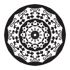 Black and white Mandala flower pattern for Henna drawing and tattoo. Decoration in ethnic oriental, Indian Arabic style coloring book cover