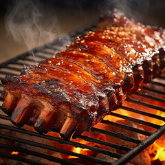 Barbecue, spare ribs on the hot grill, generative AI