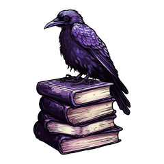 Fototapeta premium occult witchcraft raven crow spirit animal, dark raven sits on books