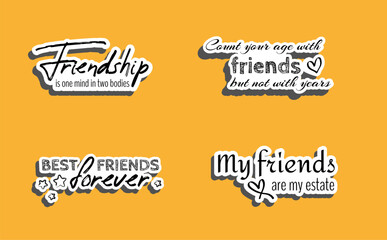 Collection of friends and friendship letterings handwritten with elegant calligraphic fonts. Bundle of decorative inscriptions isolated on white background. Modern creative vector illustration